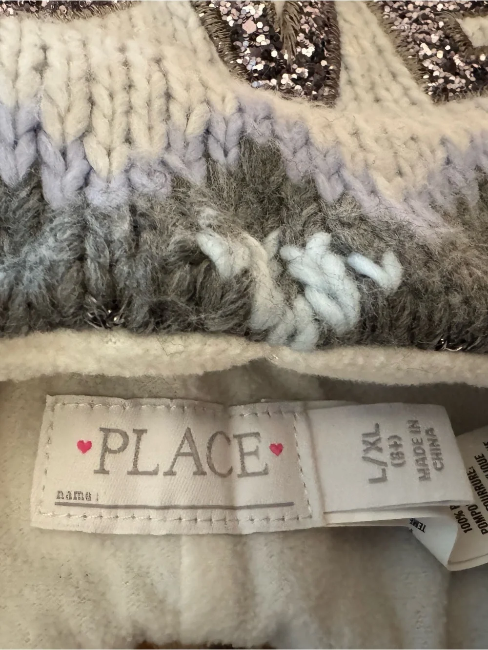 Place Knit Earflap Hat with Faux-Fur Pom Pom - Gray & Cream